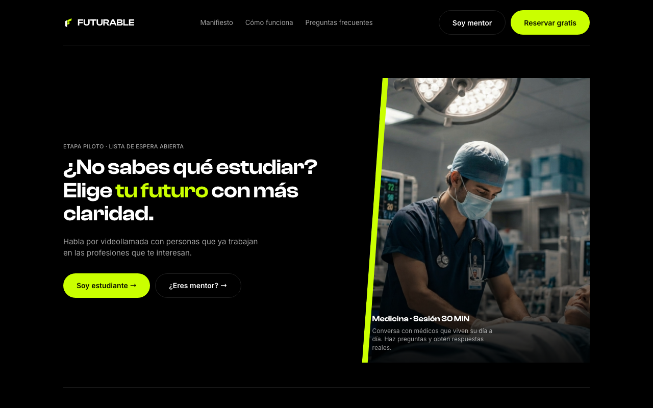 Captura de la landing de Futurable