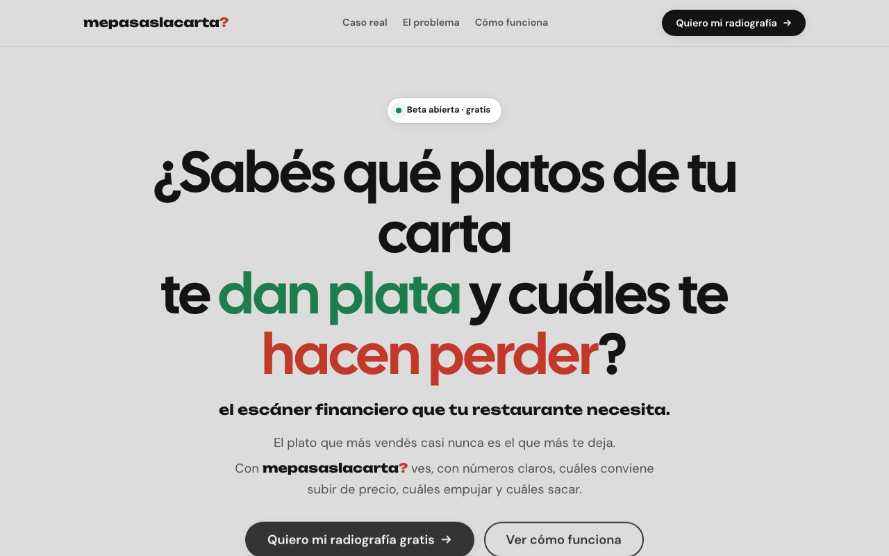 Captura de la landing de ¿Me Pasas La Carta?