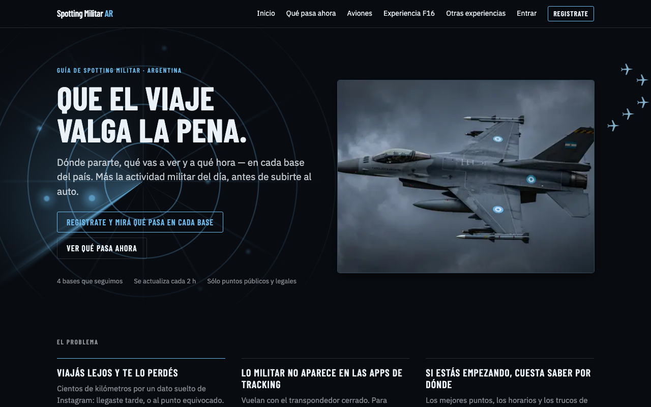 Captura de la landing de Spotting Militar AR